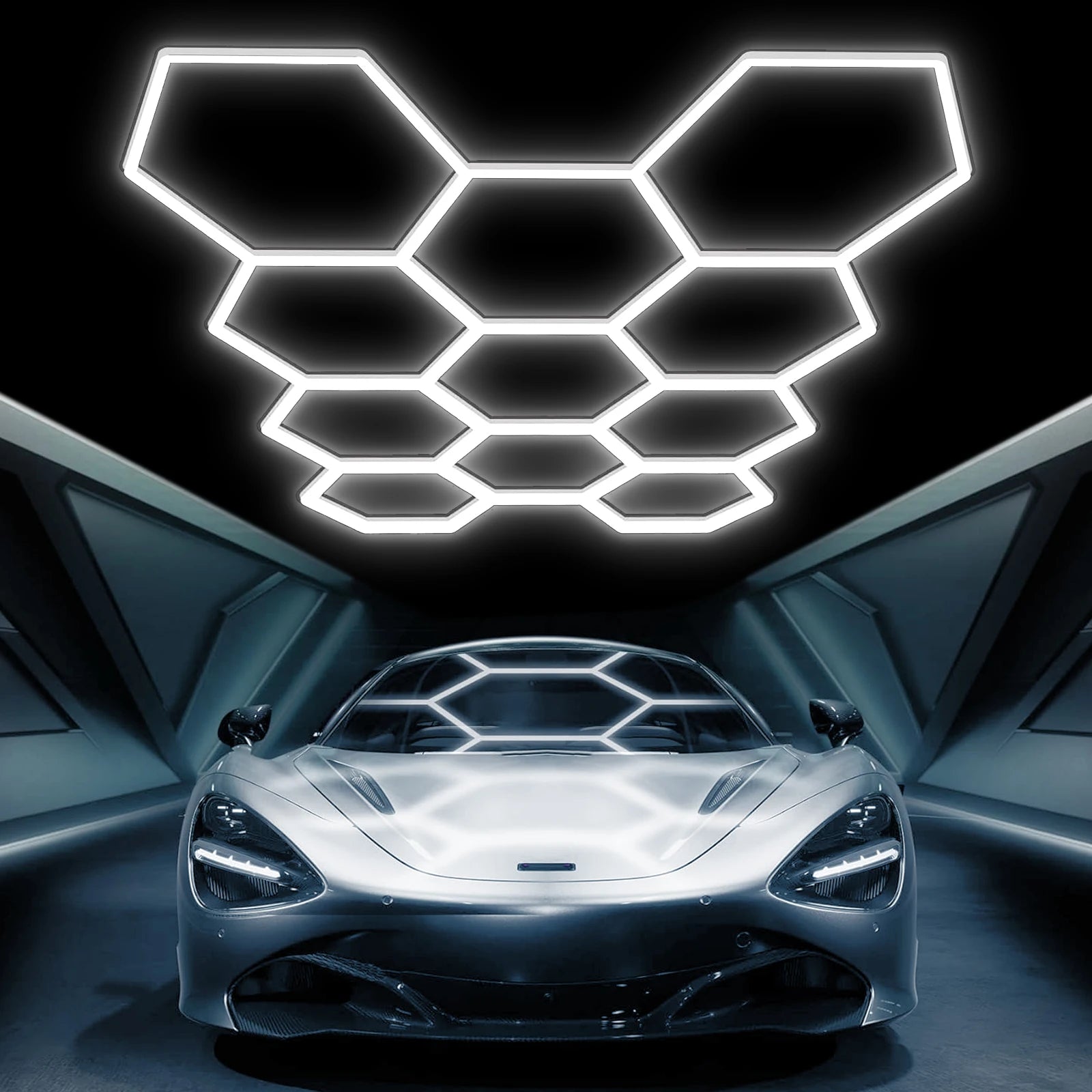 Hexagon Led Garage Lights 14 Hex Grid Super Bright Led Garage Ceiling Lights 6500K Hex Led Lights for Garage Wall Workshop