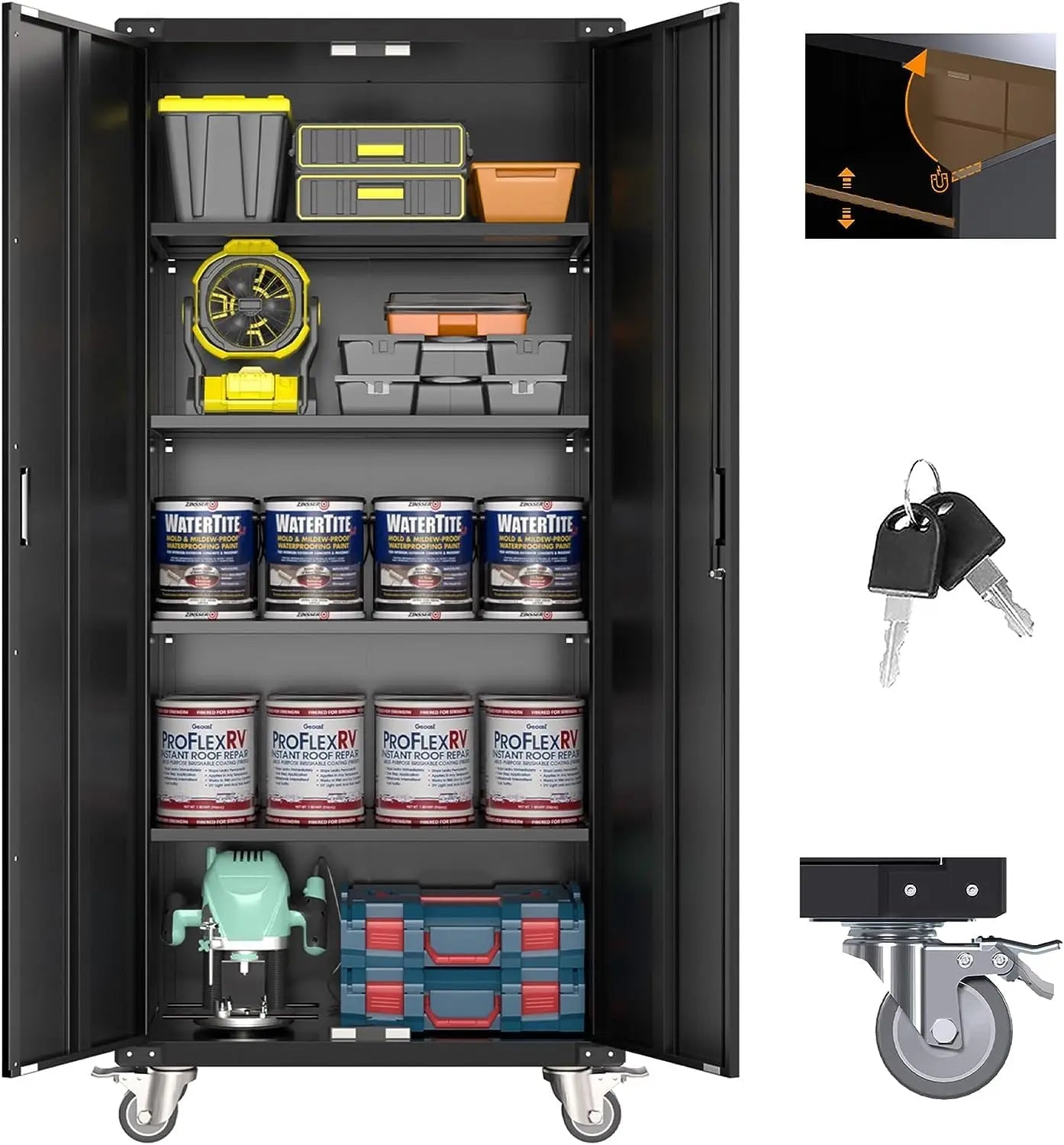 Home Office School Garage Tool Storage Cabinet Metal Lockers Cabinet with Locking Doors and 4 Adjustable Shelves