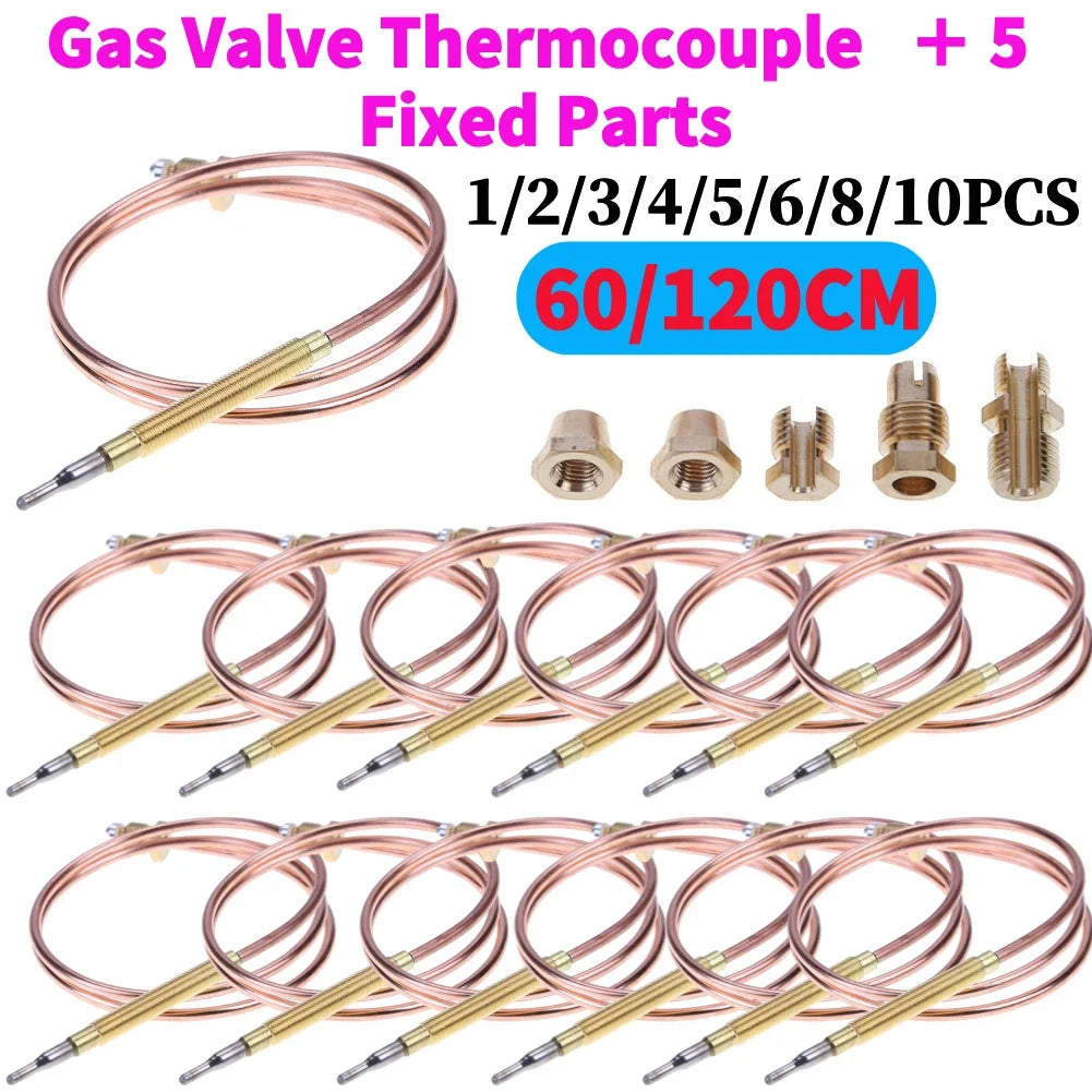 60/120cm Universal Gas Thermocouple Valve Fireplace Boilers Ovens Replacement Temperature Controller Probe with 5 Fixed Parts