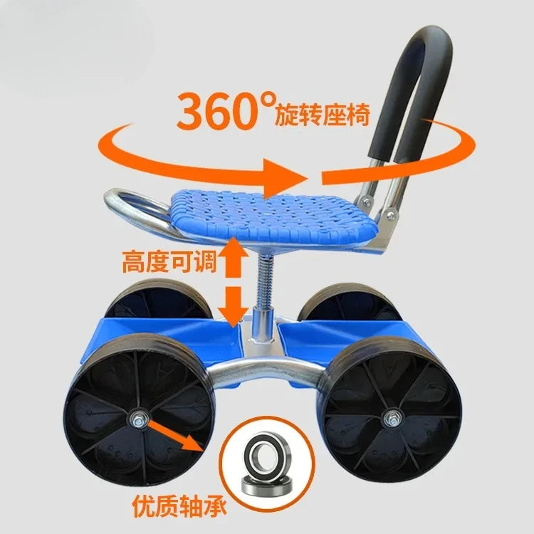 New Garden Work Artifact Agricultural Small Stool Mo bile Seat with Wheel Lazy Man Car Picking Rotating Tool Cart