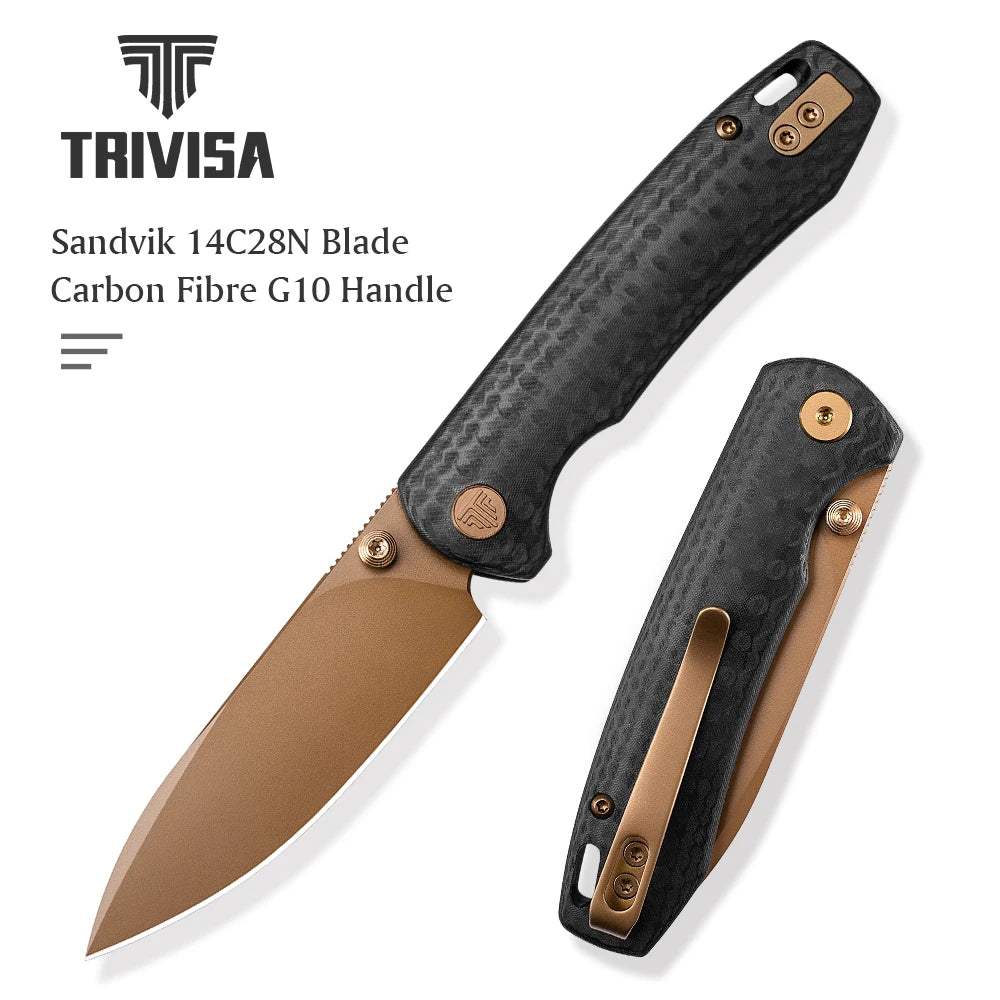 TRIVISA Pocket Folding Dragonfly Knife 14C28N Blade Micarta G10 Handle with Clip Survival Camping Hunting Outdoor Tactical Tool