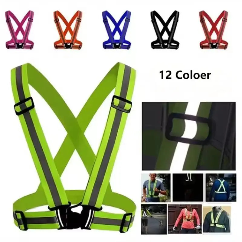Highlight Straps Adjustable Safety Vest Elastic Band For Adults and Children Running Riding Clothing 12 Colors