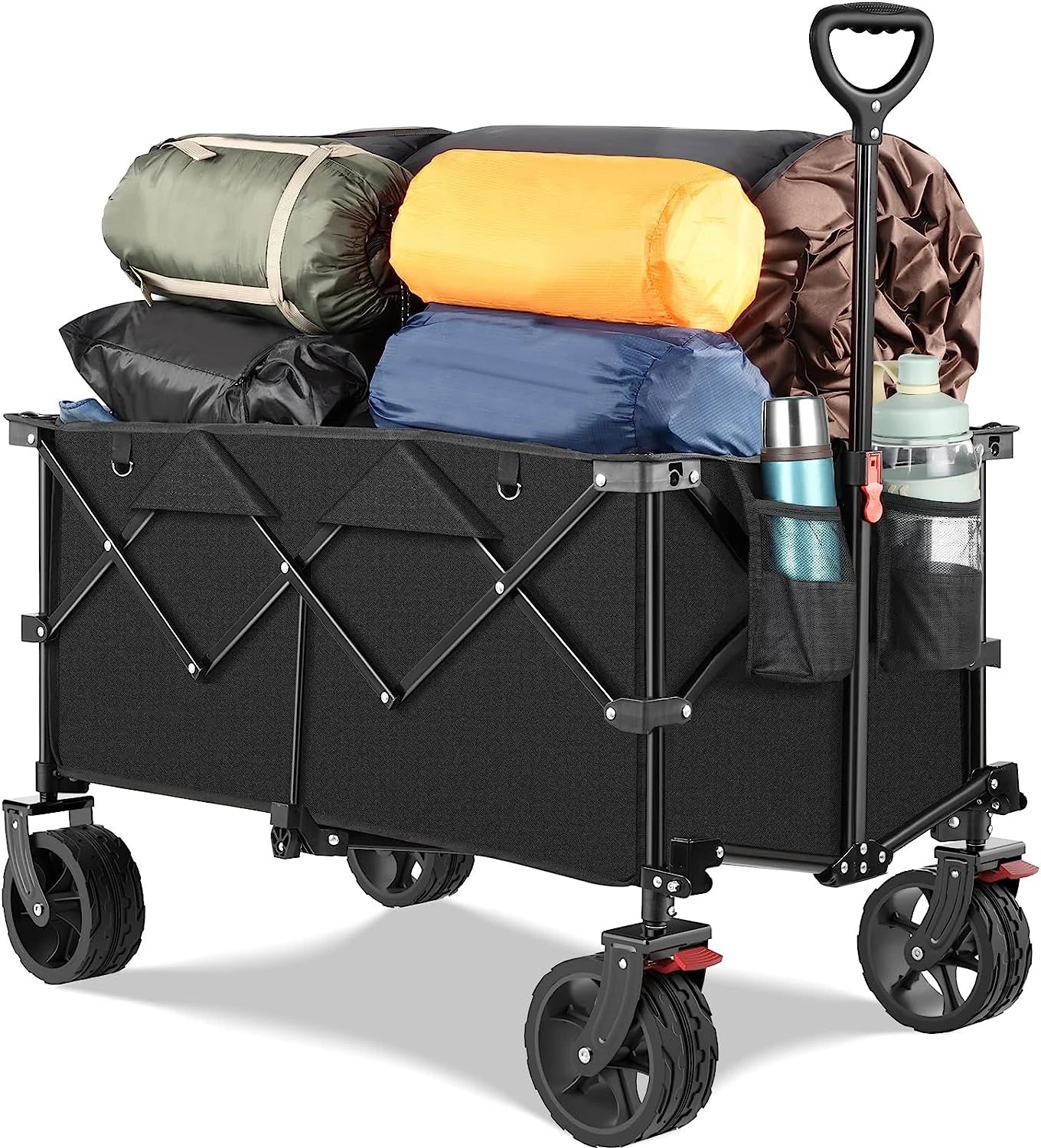 Folding Wagon With Rebound Handle- Wagons Carts Heavy Duty Foldable - Beach Wagon Camping Garden Shopping Grocery Cart