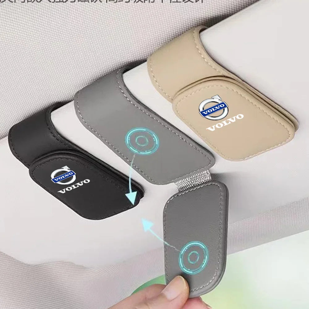 Leather Car Glasses Clip Sunglasses Box Sun Visor Eyeglasses Holder Card Ticket Holder For Volvo XC60 XC90 V40 V60 S60 V50 V90