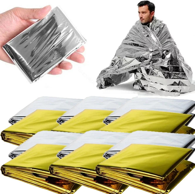 1-10pcs Emergency Thermal Poncho Blanket Lightweight Folding Water Resistant Windproof Sunshade Reusable First Aid Camping Mat