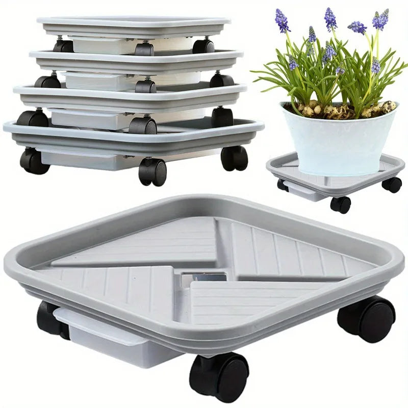A Plant Ball Cage with Four Wheels and A Drainage Tray, A Square Flower Pot Mover, A Wheeled Garden Rolling Plant Rack