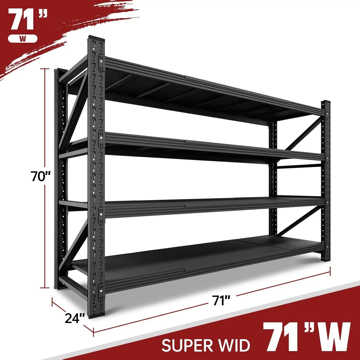 5000LBS Storage Shelves,71" W Garage Shelving Heavy Duty Metal Adjustable Garage Shelves, Shelving Units Industrial Shelving·Hot