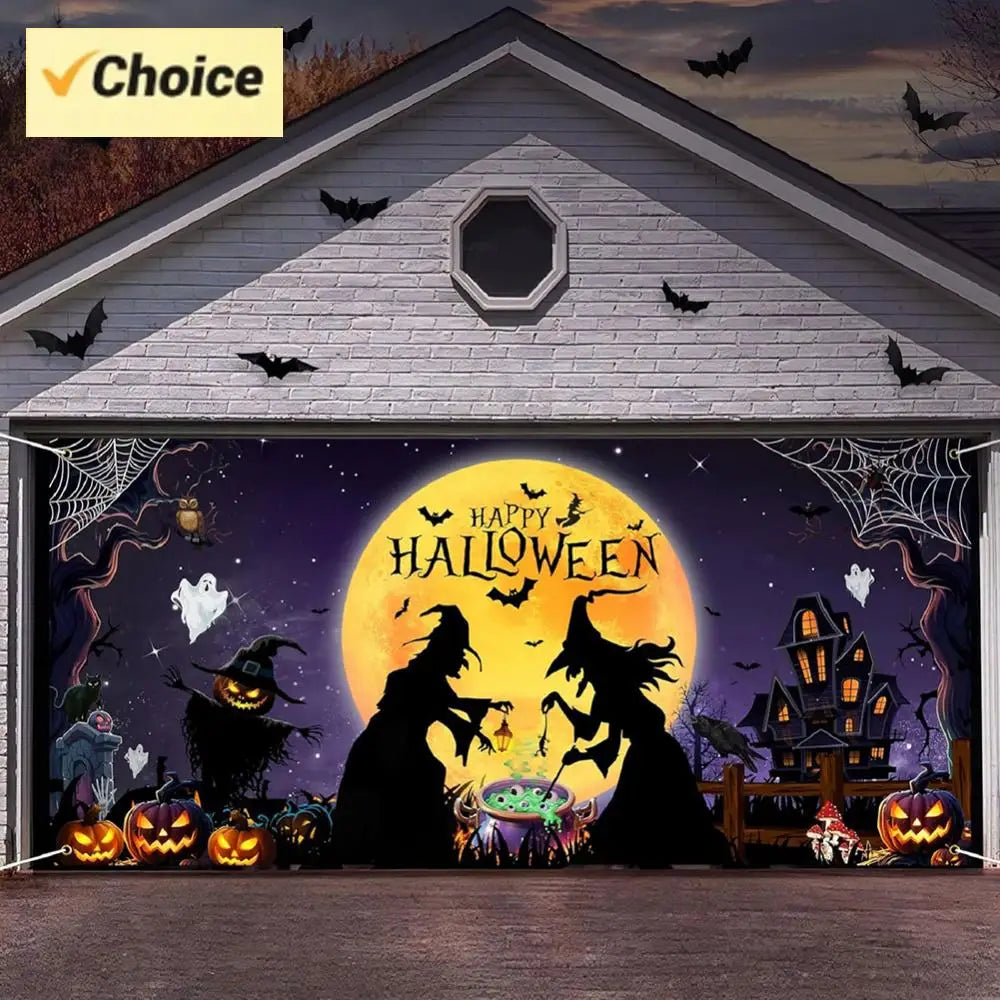 Halloween Garage Door Banner Halloween Garage Door Cover Decorations Large Hanging Backdrop Garage Door Cover Halloween Decor