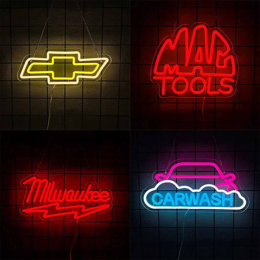 Garage Series Led Neon Signs, Car Logo Personality Icons, Usb Powered, Used For Bedroom, Bar, Garage, Workshop, Man Cave Decor.
