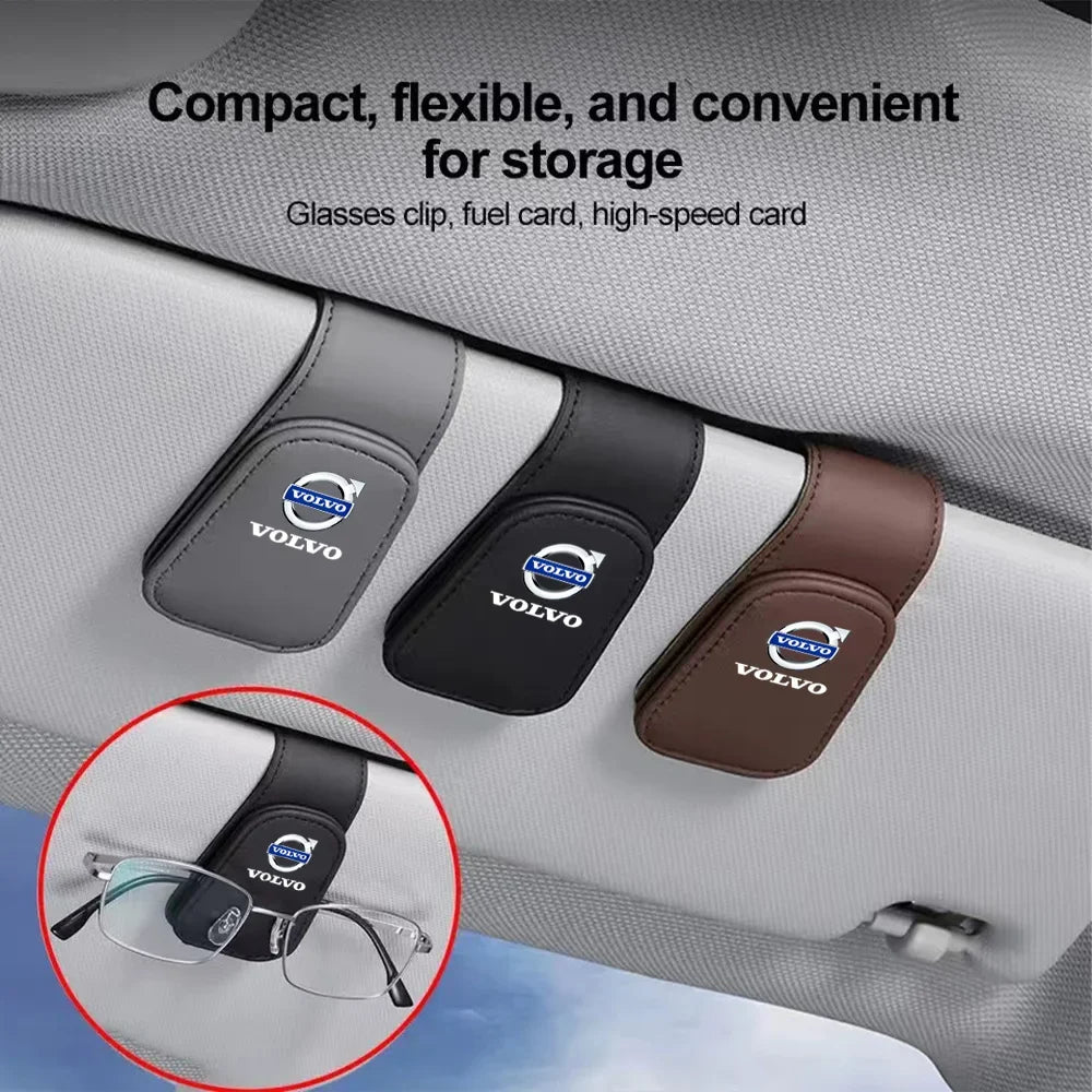 Leather Car Glasses Clip Sunglasses Box Sun Visor Eyeglasses Holder Card Ticket Holder For  Volvo XC60 XC90 V40 V60 S60 V50 V90