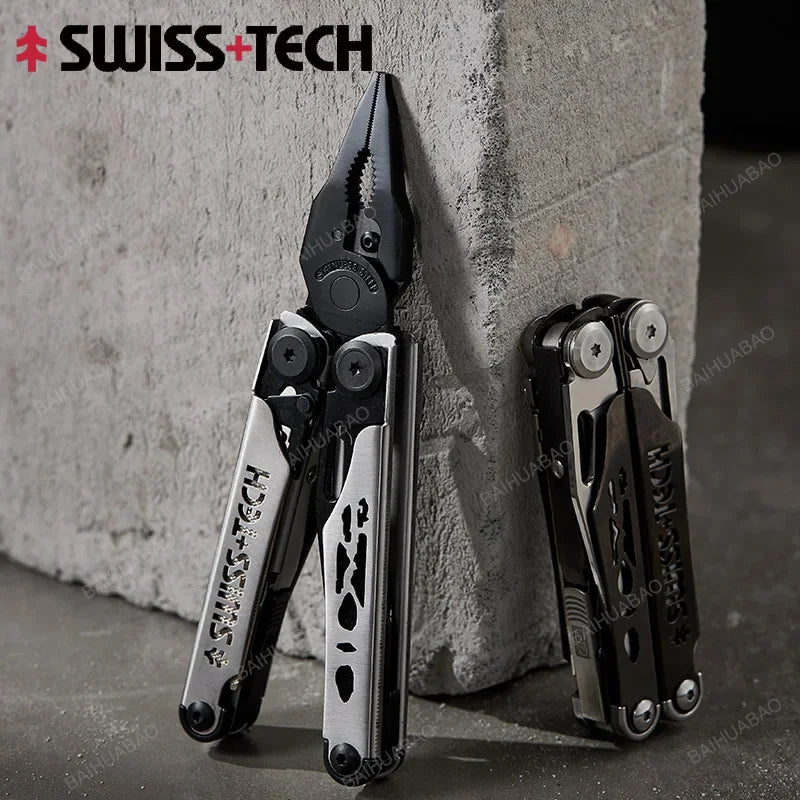 SWISS TECH 37 In 1 Multitool Pliers EDC Folding Multi Tool Scissors With Replaceable Saw Blade Outdoor Survival Hand Tools