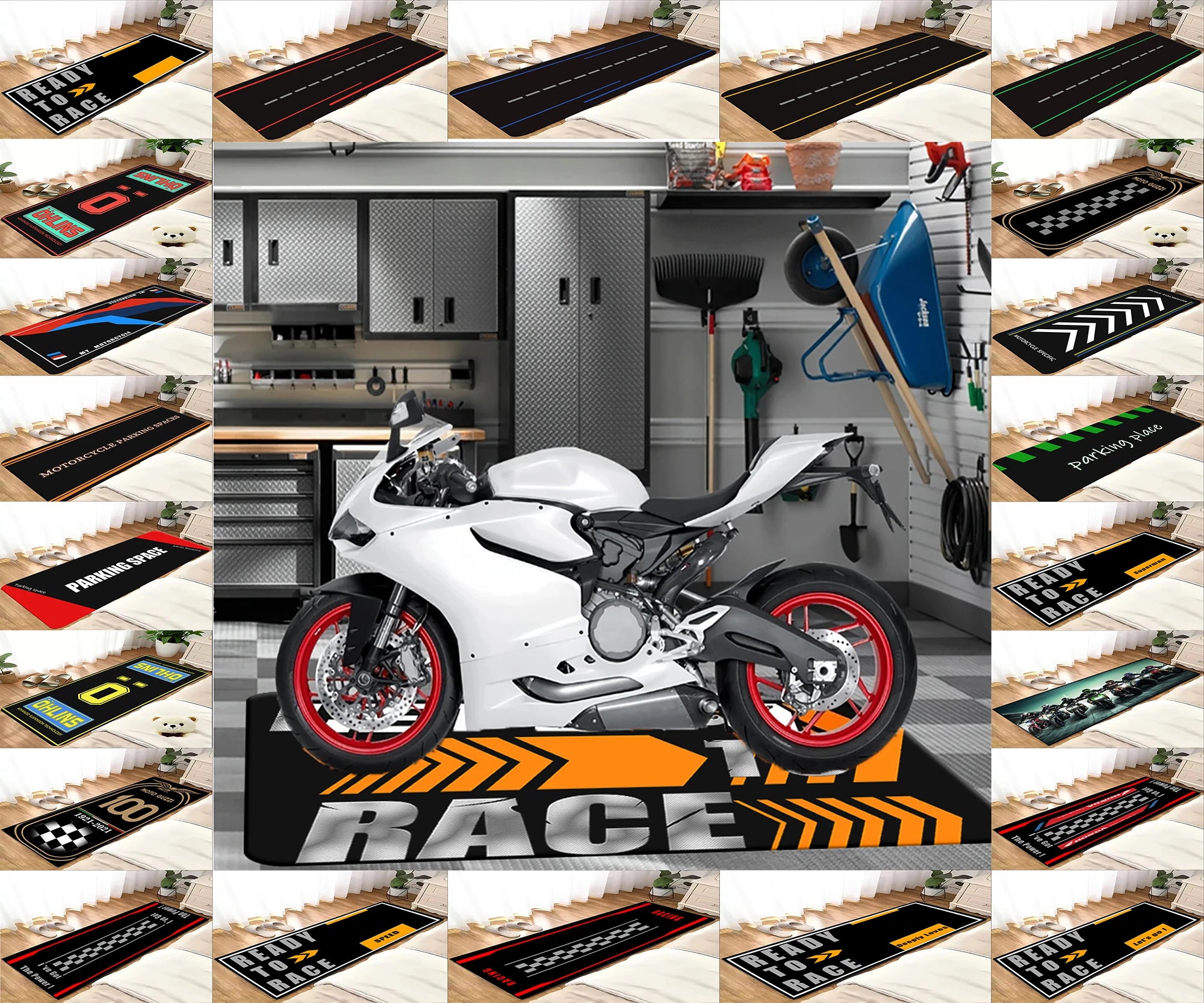 Styles Motorcycle garage Display Carpet Floor Mat Garage Racing Moto Electric Vehicle Mat Entrance Anti Slip Doormat Bedroom Rug