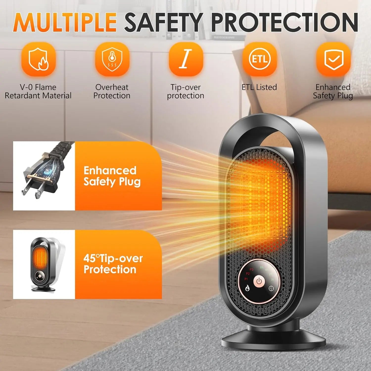 Domestic Heater 1000W Ceramic Heater 3s Fast Heating Overheat Protection Portable Quiet Mini Heater for Home Office Bedroom Use