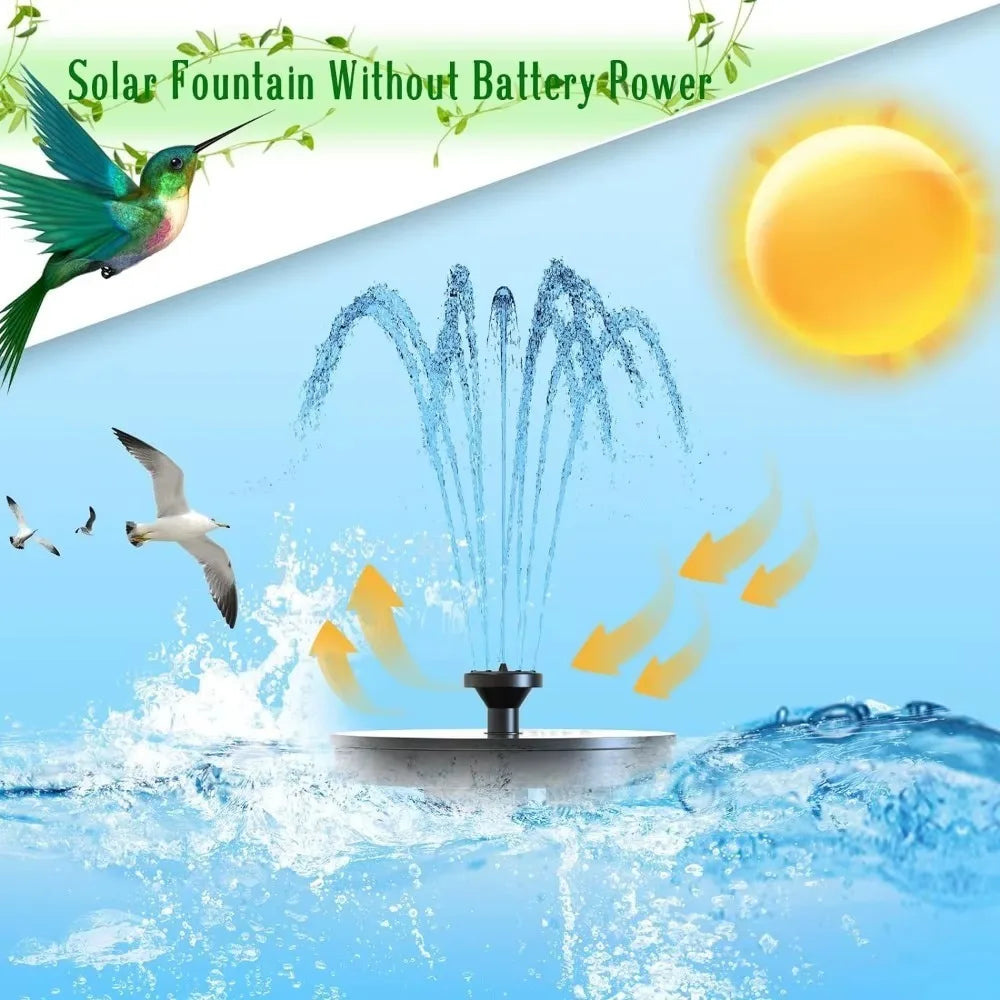 Outdoor Solar Fountain, Solar Water Fountain with 6 Nozzles Various Water Features and 4 Stabilizing Bar, DIY Garden Bird Bath