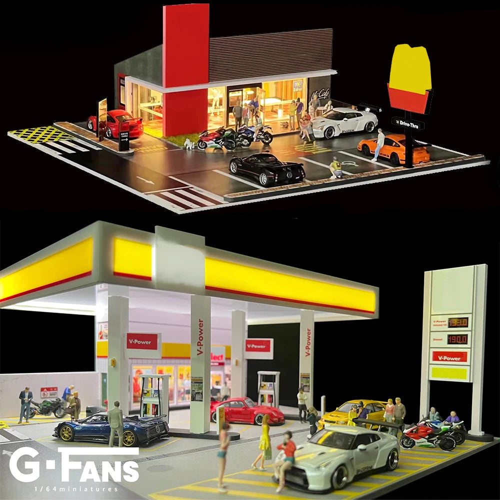 GFans 1/64 Car Garage Diorama Model Storage Display Box Small Garage Scene Acrylic Car Showroom Parking Lot Kids Xmas Gift Toys
