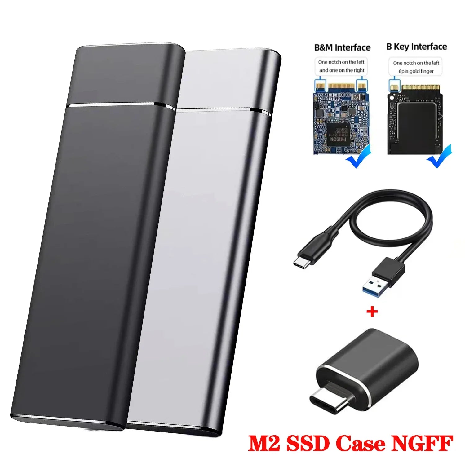M.2 NGFF SSD Case M2 Solid-State Hard Drive Box SATA SSD Hard Disk Cases External Housing for 2230/2242/2260/2280 M.2 SSD Case