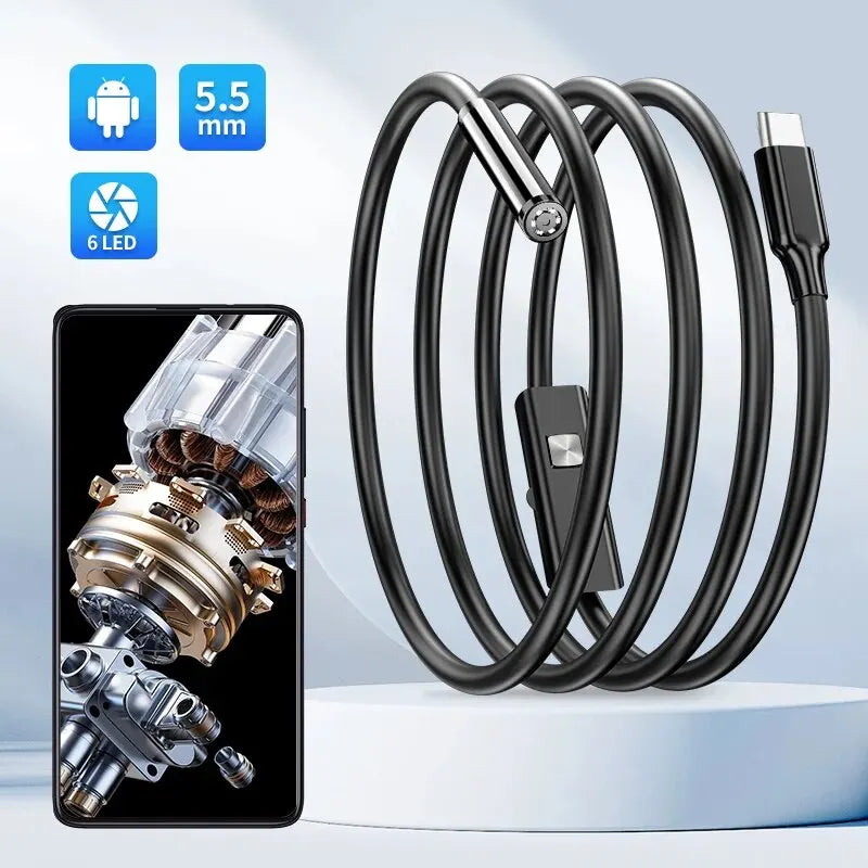 USB Endoscope for OTG Android Phone 5.5mm Borescope Inspection Snake Camera IP67 Waterproof with 6 LED Lights For Type C