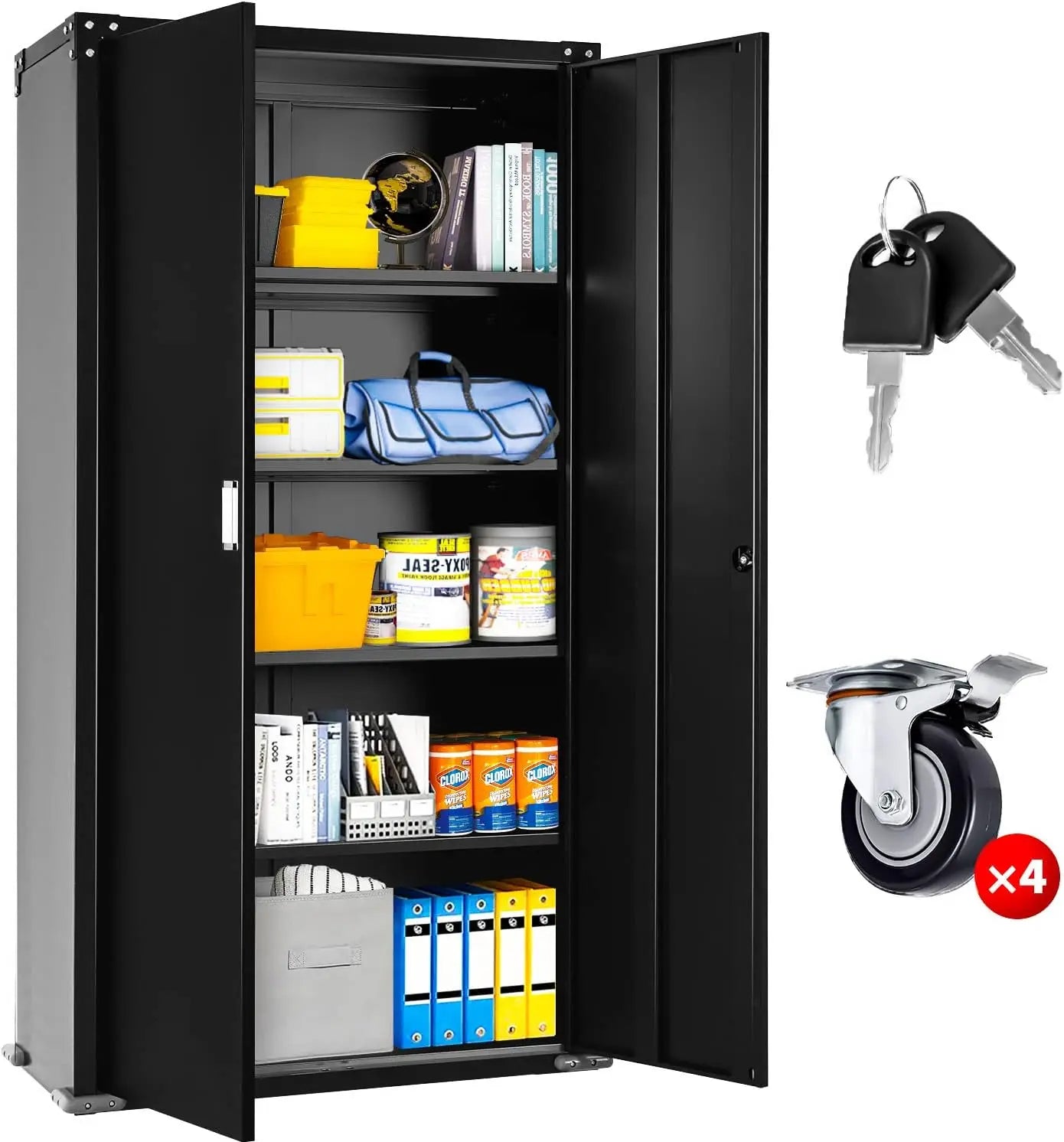 Home Office School Garage Tool Storage Cabinet Metal Lockers Cabinet with Locking Doors and 4 Adjustable Shelves