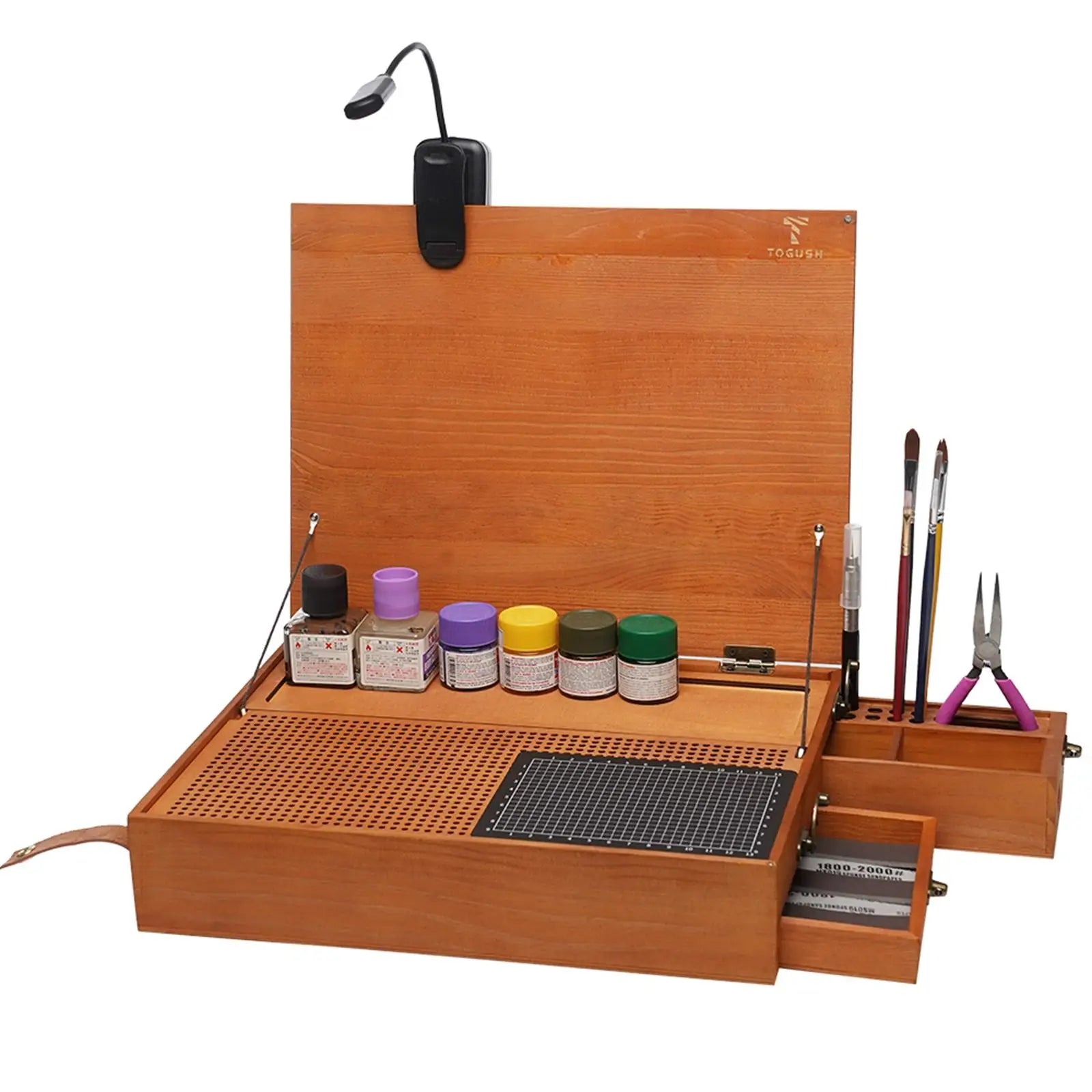Hobby Work Table for Model Building, Portable Organizer w/ Cutting Mat, Workbench with Light for Polishing,Coloring,Model Making