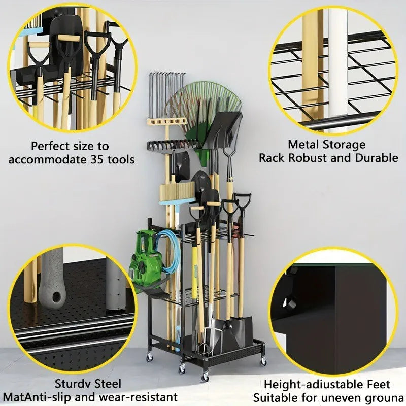Storage Rack Rakes Shovels Rack Garden Tool Organizer Stable Utility Rack Easy to Install Garage Tool