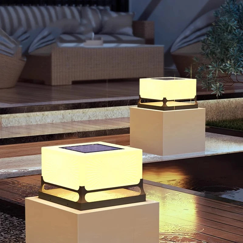Modern Solar Outdoor Waterproof Decorations Door Post Atmosphere Light Yard Patio Pathway Courtyard Square Wall Pillar Light