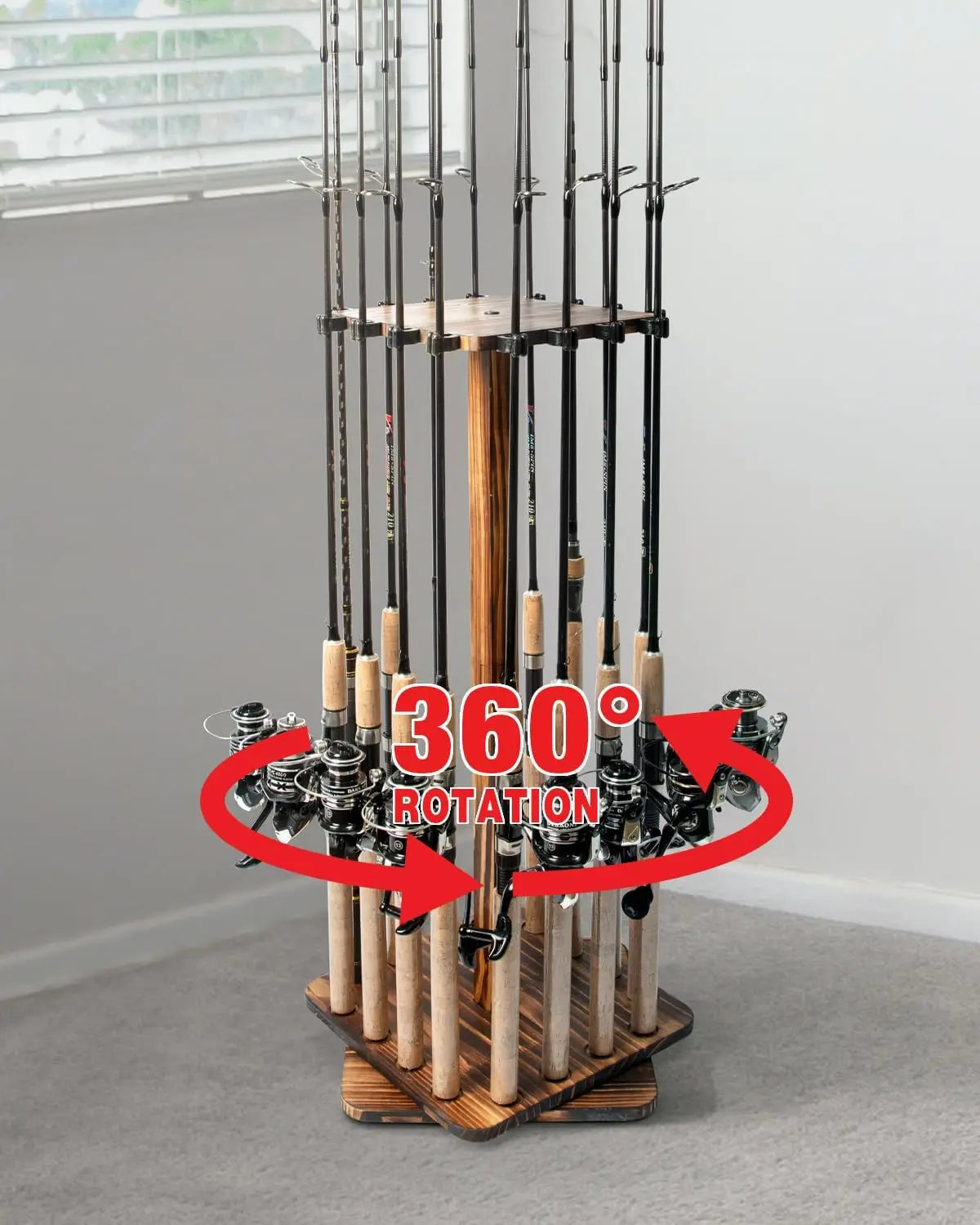 Fishing Rod Holders for Garage 360 Degree Rotating Fishing Pole Rack, Floor Stand Holds up to 16 Rods
