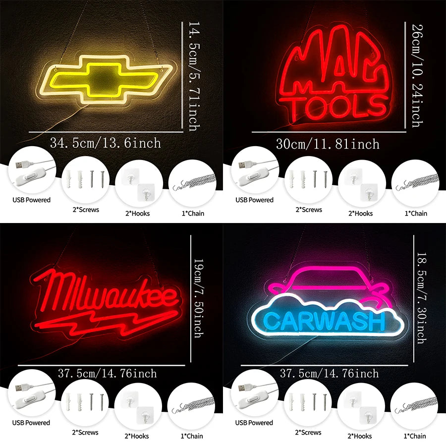 Garage Series Led Neon Signs, Car Logo Personality Icons, Usb Powered, Used For Bedroom, Bar, Garage, Workshop, Man Cave Decor.