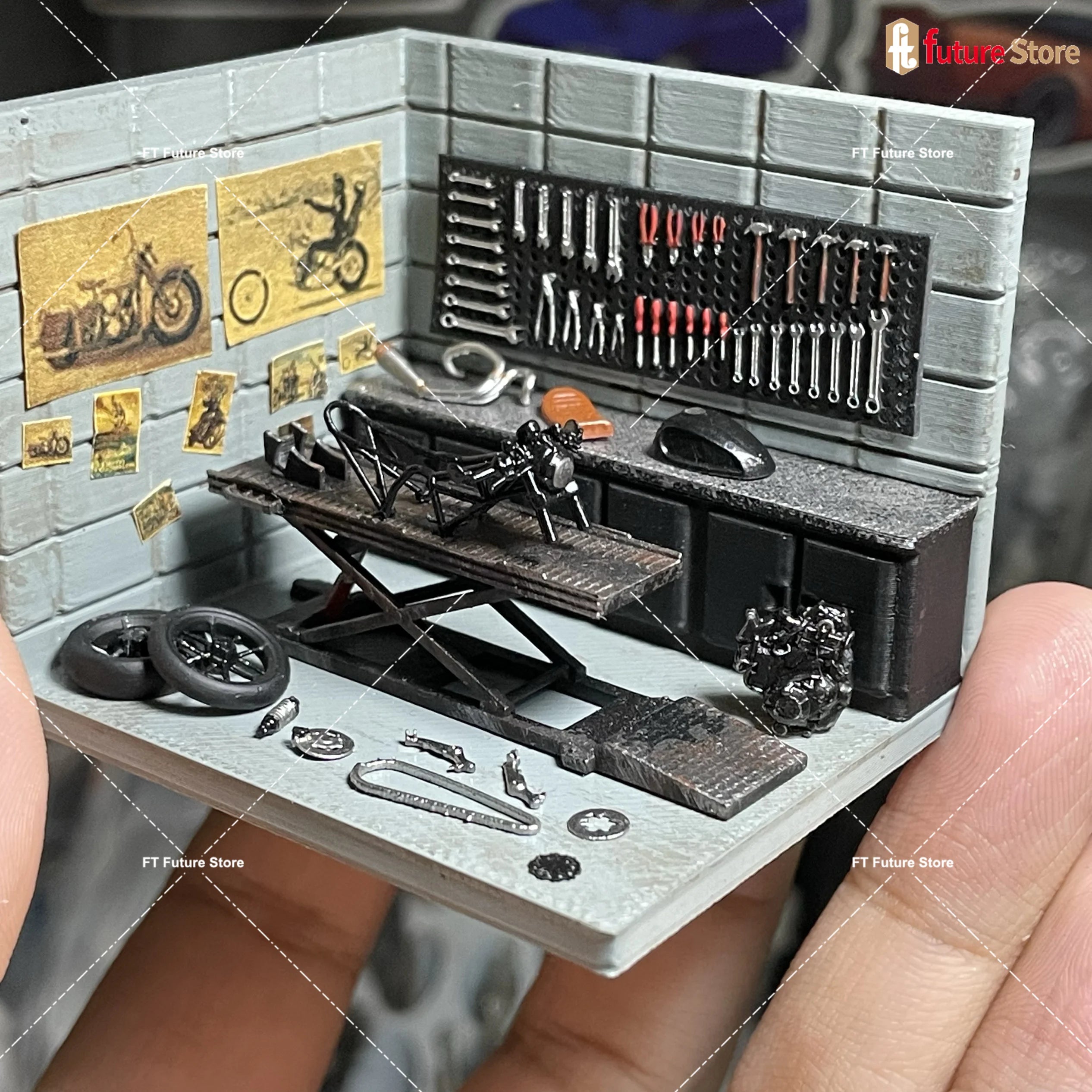 1:64 Motorcycle Painting Lift Maintenance Garage Model Modification  Car Repair Accessories Tool Wall Hole Plate Model Scene