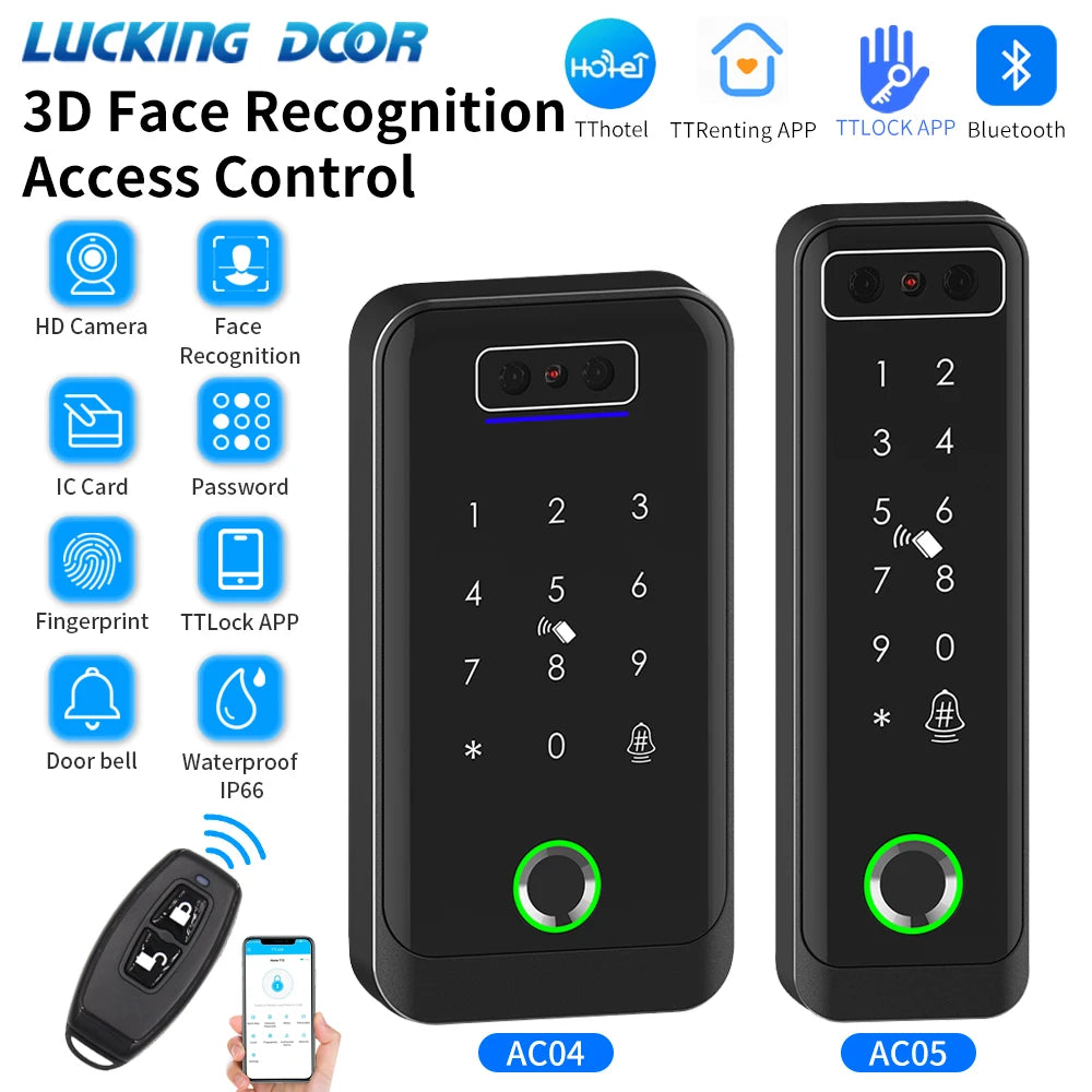 TTLOCK 3D Face Recognition Access Control Keypad Door Lock Opener, Fingerprint,E-Key,Code,App,RF Remote,Facial,RFID Card Unlock