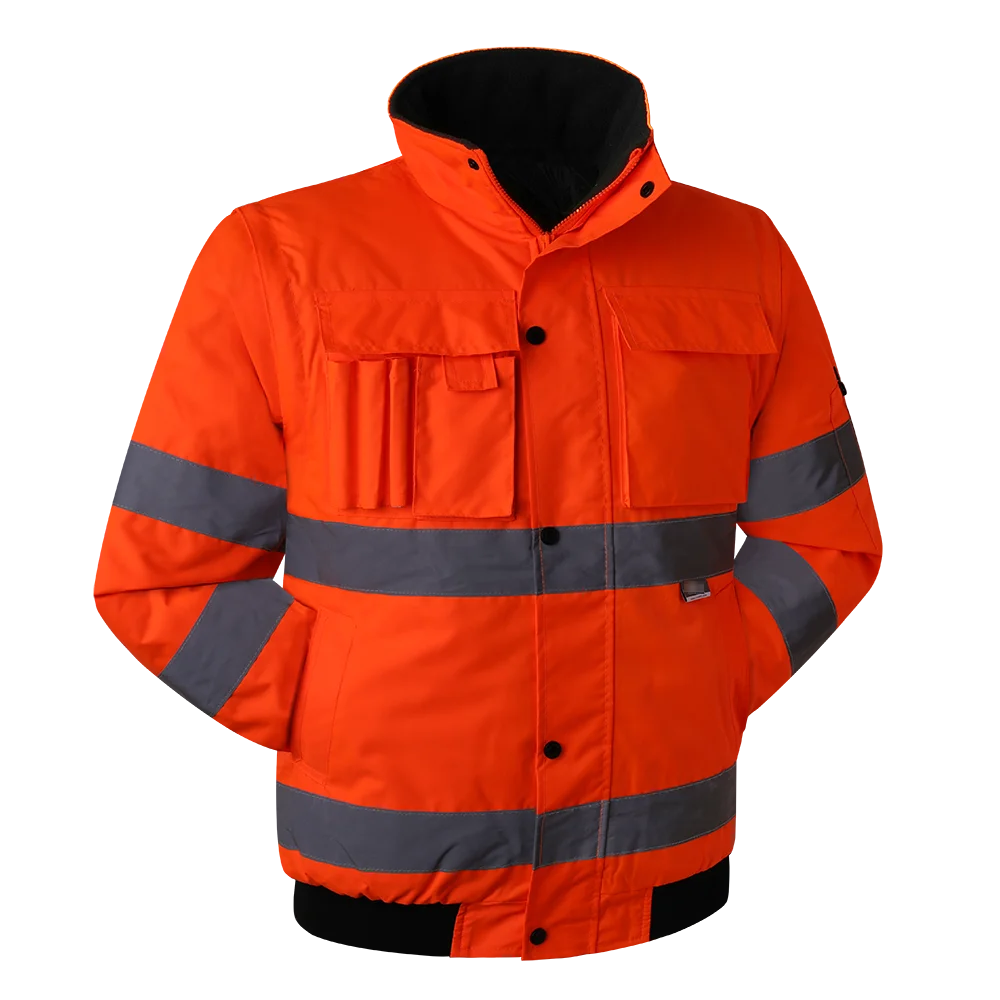 Winter High Visibility Warm Jacket for Men Fluorescent Orange Waterproof Jacket Reflective Bomber Jacket Workwear