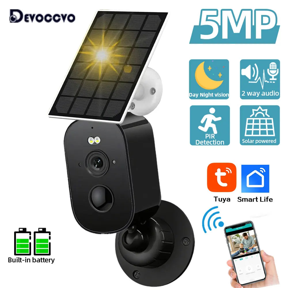 5MP Tuya Solar Wifi Camera Outdoor Color Night Vision Built in Rechargeable Battery CCTV Security Surveillance Camera Smar Life