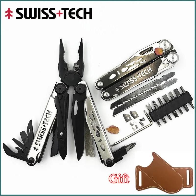 SWISS TECH 37 In 1 Multitool Pliers EDC Folding Multi Tool Scissors With Replaceable Saw Blade Outdoor Survival Hand Tools