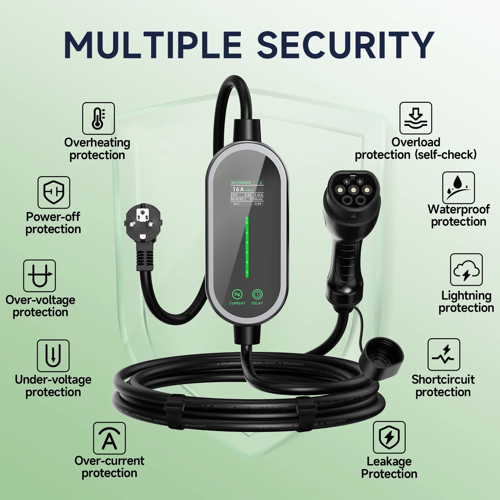 AFEEV 3.6KW Portable EV Charger Type2/GB/T Plug 16A 1-Phase Type1  5m Cable Wallbox Charging Station for Electric Vehicles