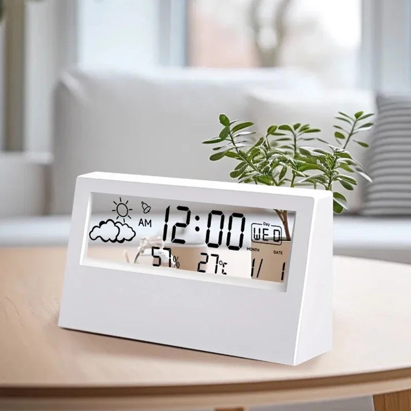 Electronic Clock Temperature Humidity Meter Weather Station for Home With Alarm LED Thermometer Thermo-Hygrometer Multifunction