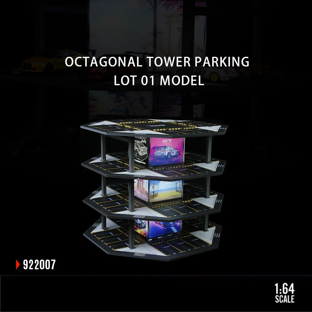Car Garage Models 1:64 Octagonal Building Parking Lot - 48 Parking Spaces, Lighted, Miniature Simulation Scene