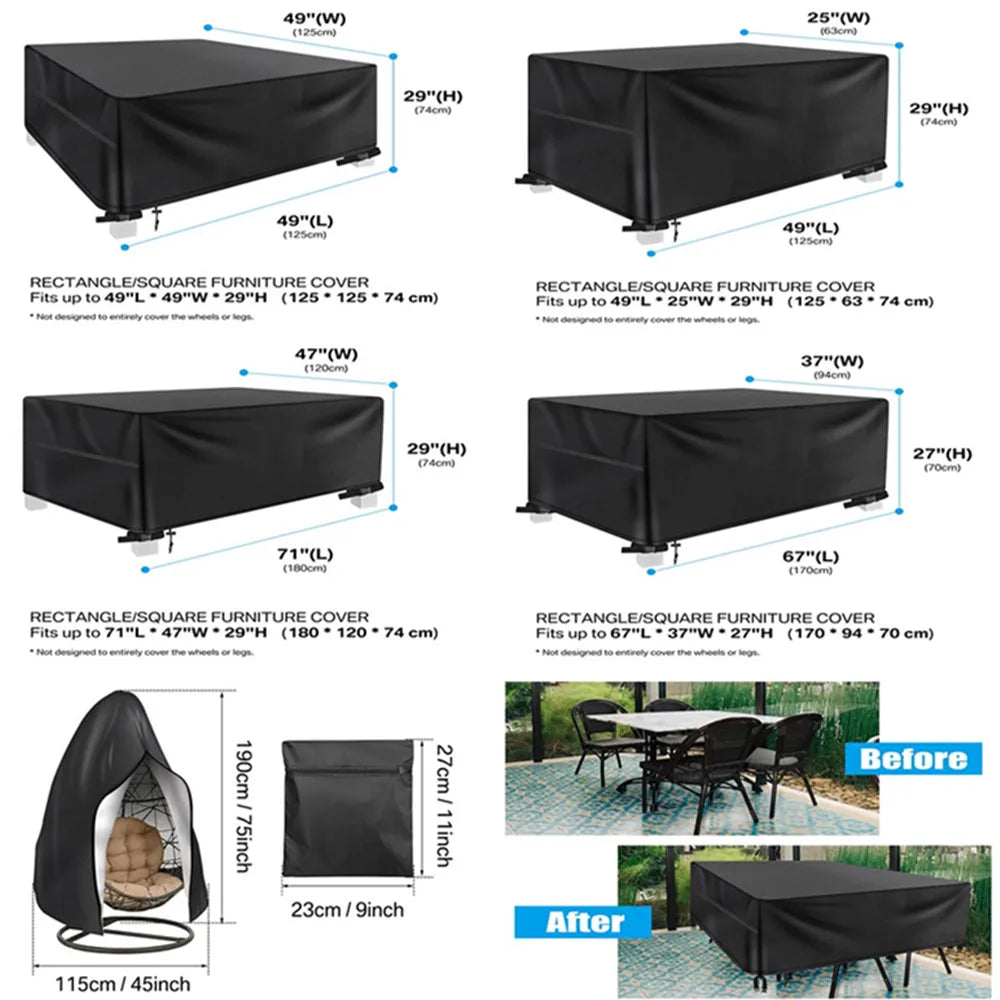 Garden Furniture Cover with Air Vent Waterproof Windproof Anti-UV Heavy Duty Rip Proof 600D Oxford Patio Garden Table Cover Pack