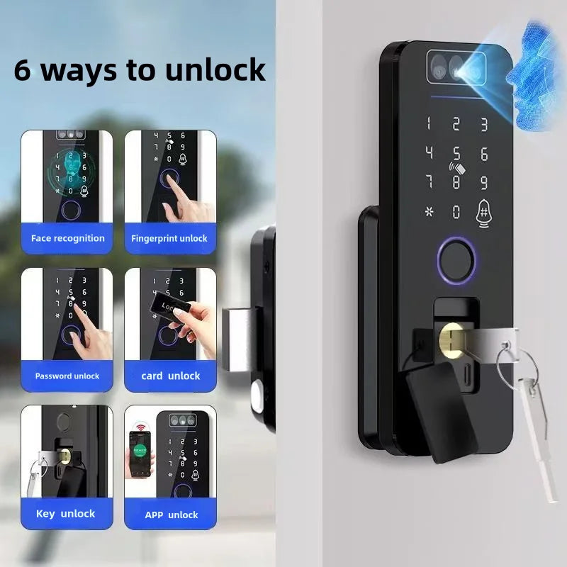 Fingerprint Lock 3D Face Recognition Tuya WiFI App Waterproof Outdoor Gate Passcode Rfid Card Keyless Electronic Smart Door Lock