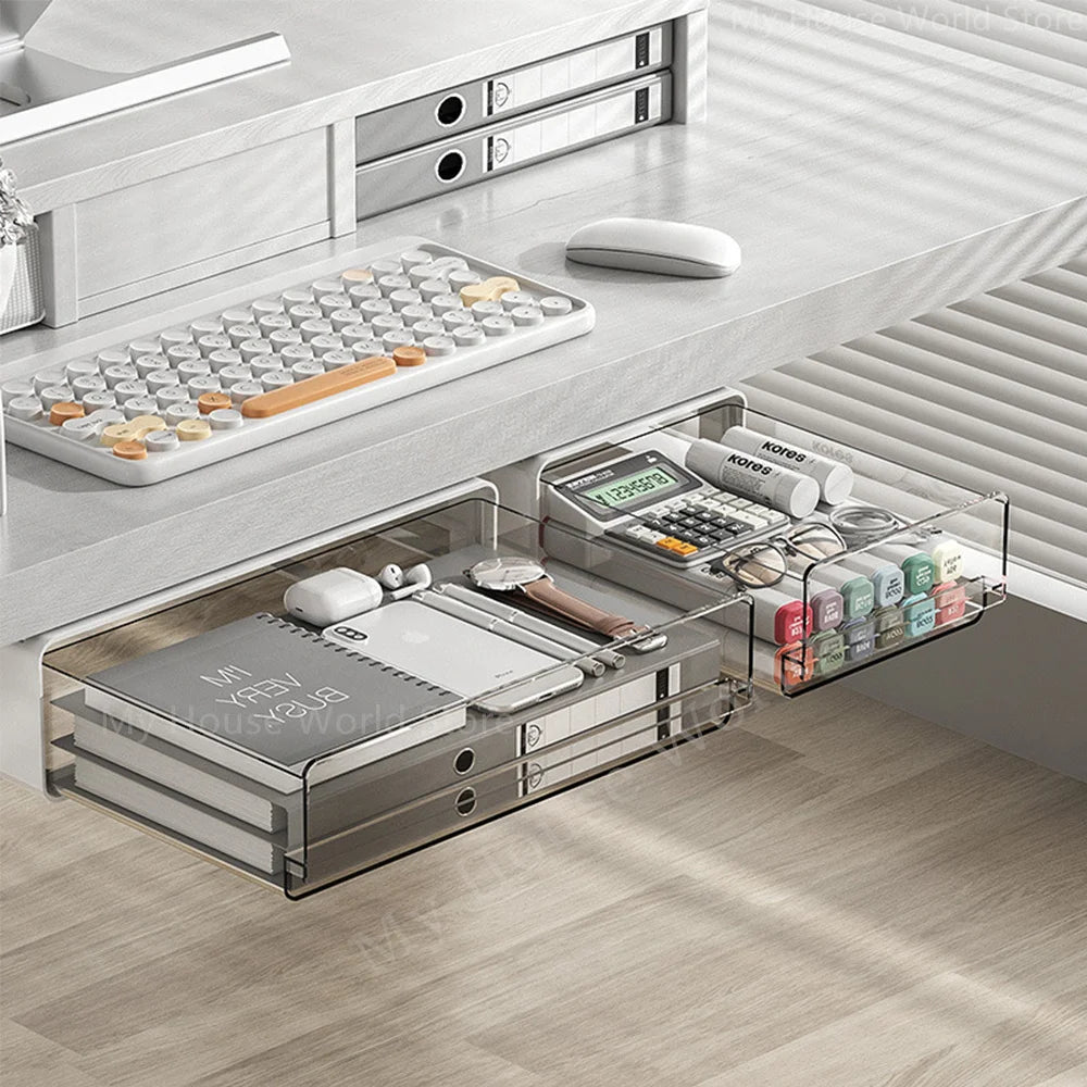 Drawer Storage Box Under Table Hidden Self-Adhesive Drawer Type Storage Cabinet Office Desk Cosmetics Stationery Storage Rack