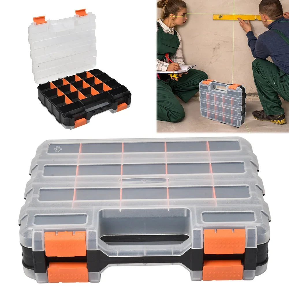 Double Side Tools Box Organizer Tool Storage Box Double Side Tools Box Hardware Tool Arrangement Box for Screws Nuts Nails Bolts