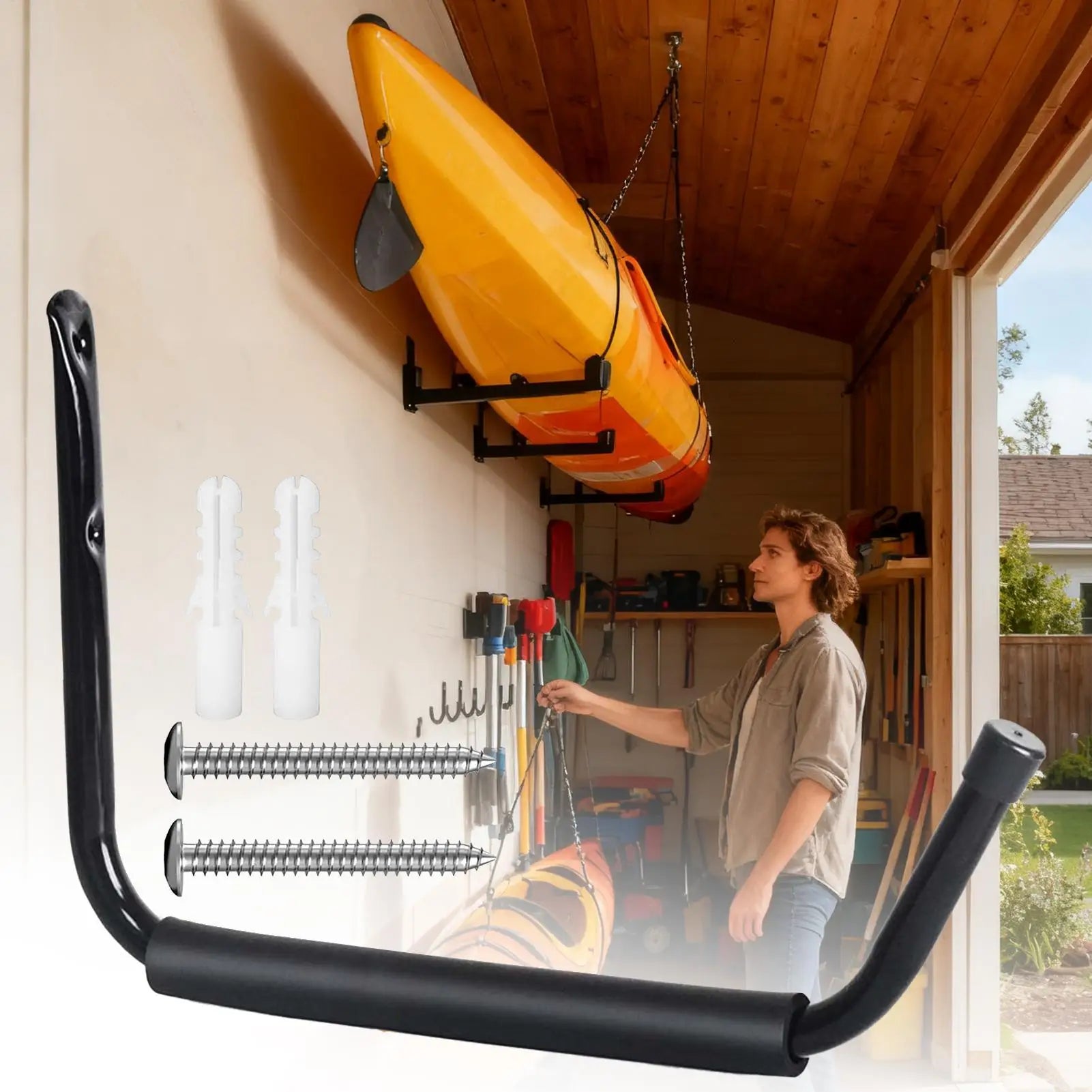 Kayak Rack For Garage Wall Mounted Kayak Storage Rack Wall Mount Hanger For Ladder Bike Paddleboards Surfboard Beach Garage
