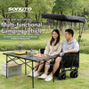 300kg Folding Wagon with Canopy & Seats, Heavy Duty Beach Cart for Camping, Picnic, Grocery Shopping, Portable Utility Pull Cart