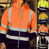 Men Reflective Stripe Hoodie Sweatshirt Long Sleeve Fitting Zipper Hooded Pullover Sanitation Workers Work Clothes Sweatshirt