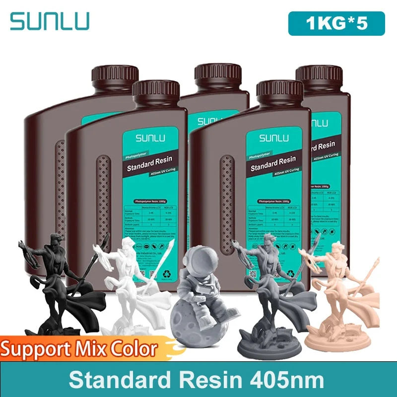 SUNLU 5KG Standard Resin 405nm LCD Printer Photon Curing Good Precision Smooth Surface Low Odor Model Garage Kit Printing