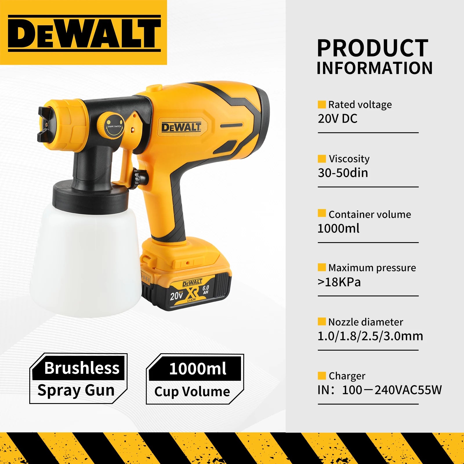 DEWALT Cordless Paint Sprayer 20V 1000ml Multi-Angle Spraying for Wall/Furniture Painting in Home DIY & Decoration Tasks