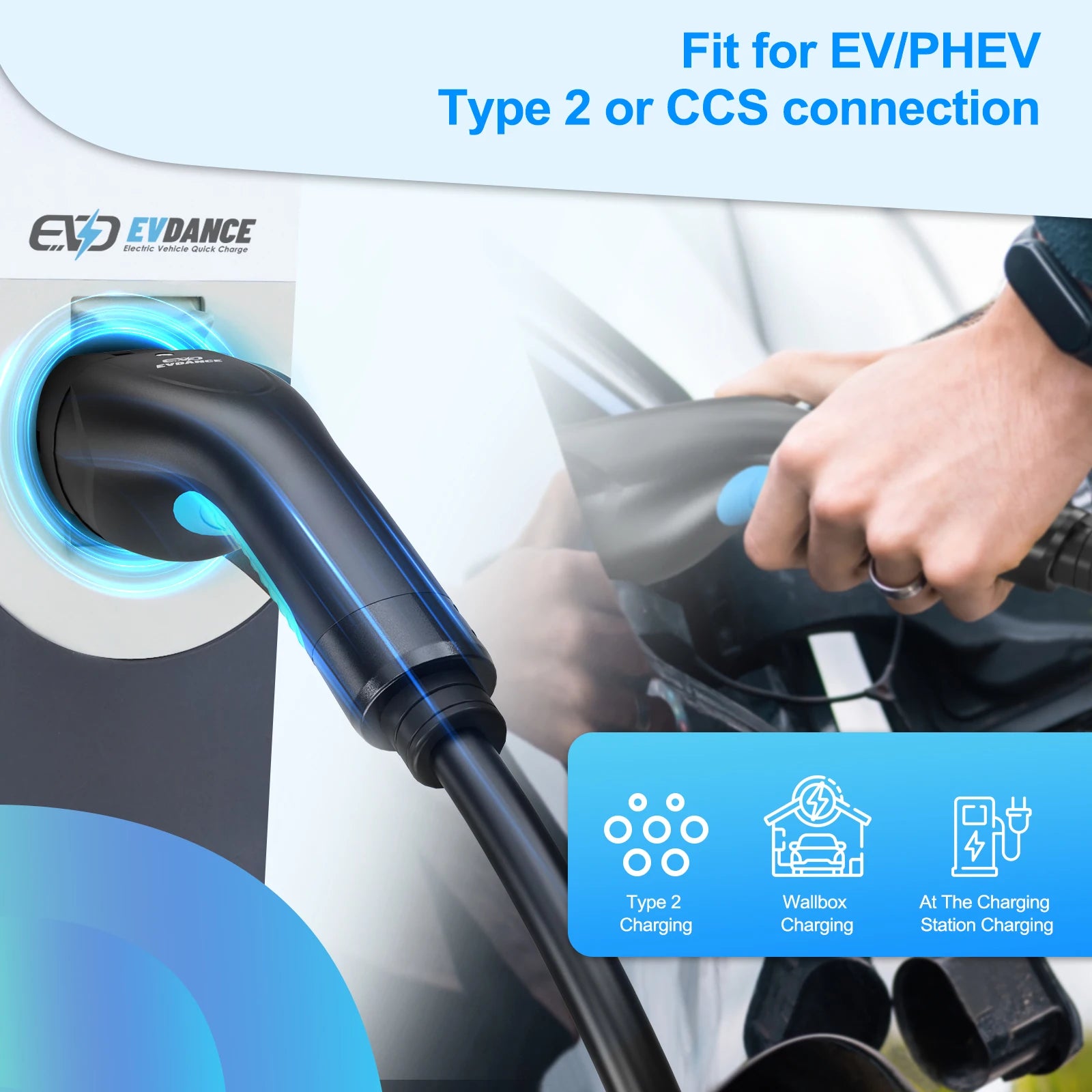 EVDANCE EV Charging Cable 6/8/10M Type 2 Electric Vehicle Cord Compatible IEC 62196 Chargers Charging Station Extension Cable