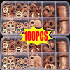100Pcs Copper Washer Gasket Nut And Bolt Set Flat Ring Seal Assortment Kit With Box M4/M5/M6/M8/M10/M12/M14 For Sump Plugs