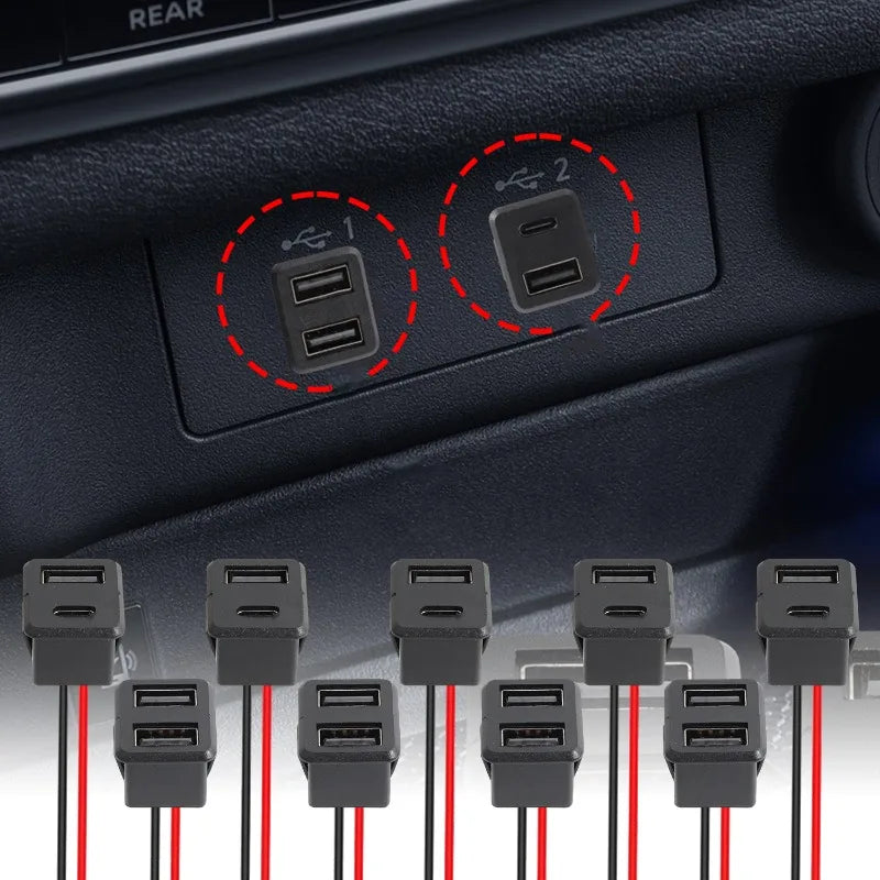 Automotive USB-C Socket Waterproof Panel Mount Connector Car Motorcycle Boat Marine Type C Fast Charging Data Port Accessories