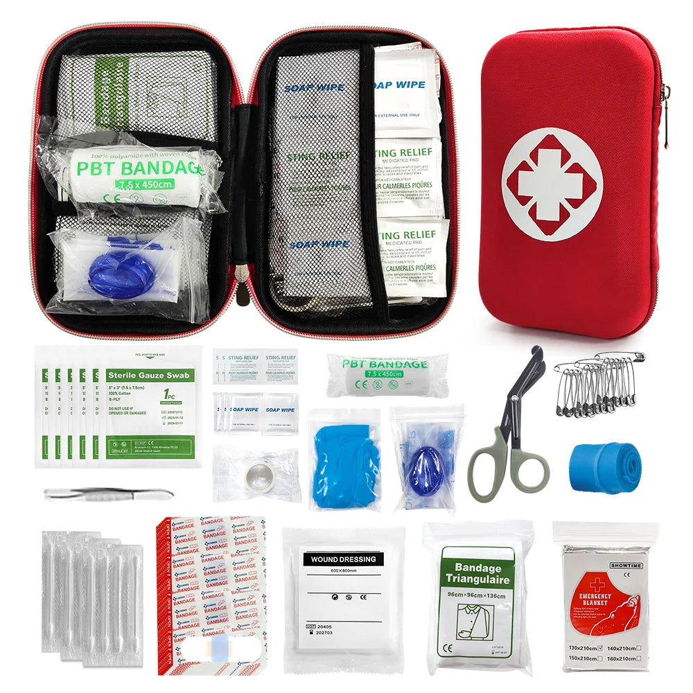 155pcs Emergency Medicial First Aid Bag Mini Travel Camping Car Outdoor Rescue Survival Kit Portable EVA Case Storage