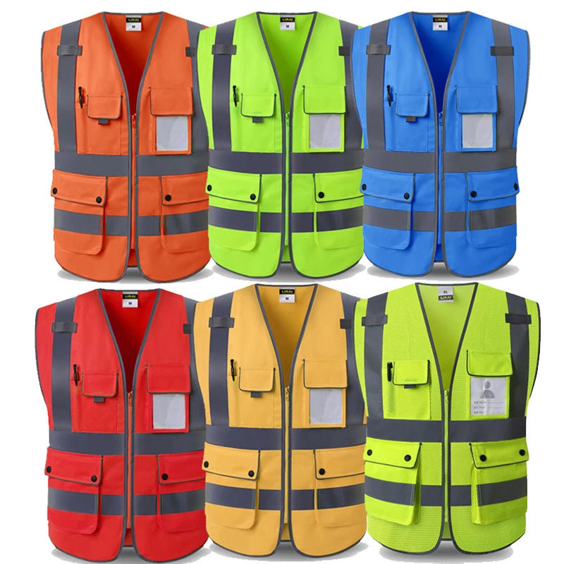 Workwear vest logo printing working waistcoats with pockets and Zipper Customized Company Logo Printing
