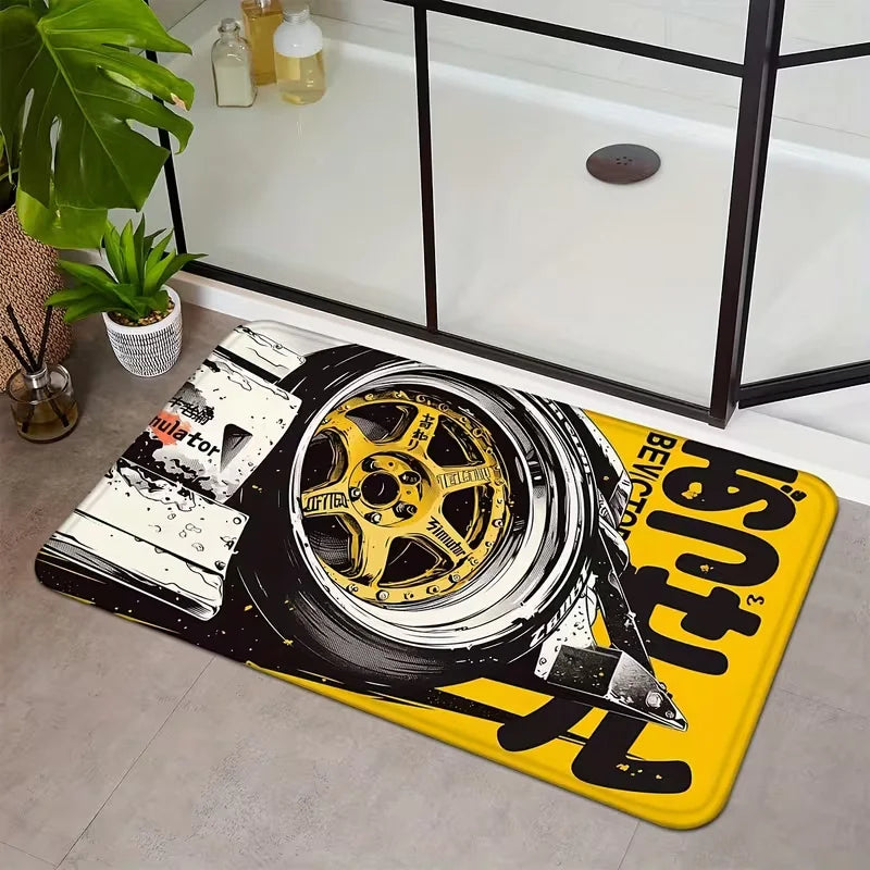 Racing Car Doormat Floor Mat with Bold 'RACING' Text BEntryway Kitchen Garage Living Room Mat Gift Car Enthusiasts Home Decor